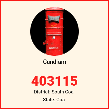 Cundiam pin code, district South Goa in Goa