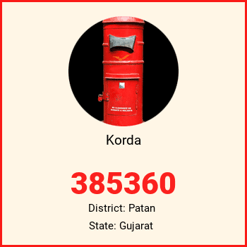 Korda pin code, district Patan in Gujarat
