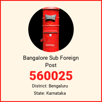 Bangalore Sub Foreign Post pin code, district Bengaluru in Karnataka
