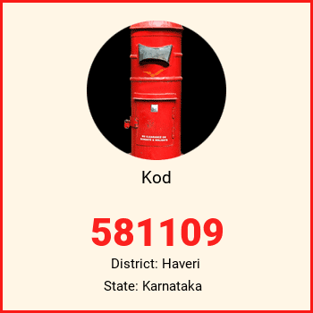 Kod pin code, district Haveri in Karnataka
