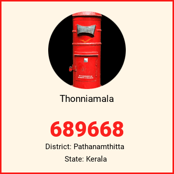 Thonniamala pin code, district Pathanamthitta in Kerala