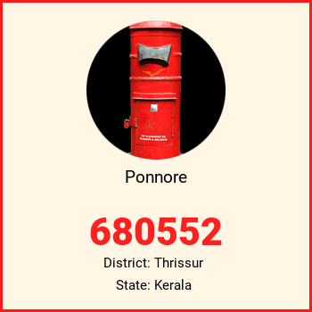 Ponnore pin code, district Thrissur in Kerala