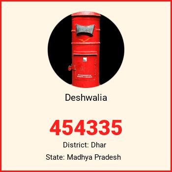 Deshwalia pin code, district Dhar in Madhya Pradesh
