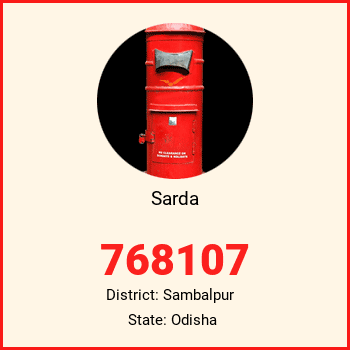 Sarda pin code, district Sambalpur in Odisha
