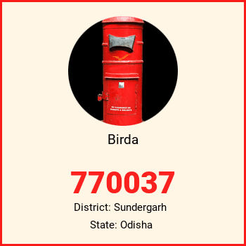 Birda pin code, district Sundergarh in Odisha