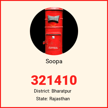 Soopa pin code, district Bharatpur in Rajasthan