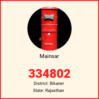 Mainsar pin code, district Bikaner in Rajasthan