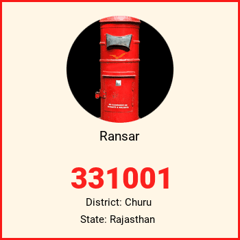 Ransar pin code, district Churu in Rajasthan