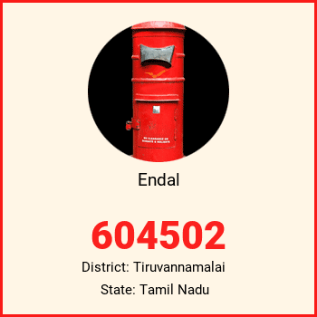 Endal pin code, district Tiruvannamalai in Tamil Nadu