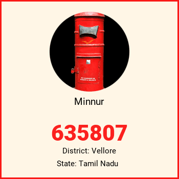 Minnur pin code, district Vellore in Tamil Nadu