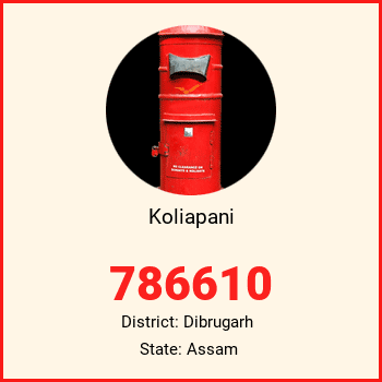 Koliapani pin code, district Dibrugarh in Assam