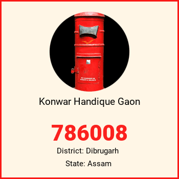 Konwar Handique Gaon pin code, district Dibrugarh in Assam