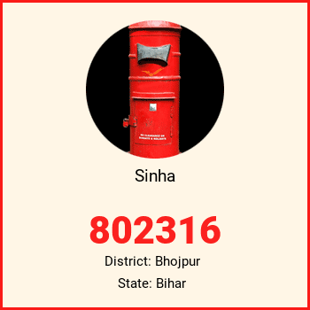Sinha pin code, district Bhojpur in Bihar