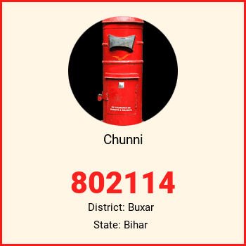 Chunni pin code, district Buxar in Bihar