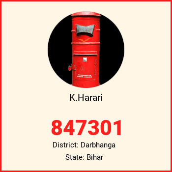 K.Harari pin code, district Darbhanga in Bihar
