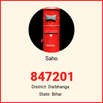 Saho pin code, district Darbhanga in Bihar