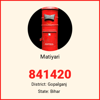 Matiyari pin code, district Gopalganj in Bihar