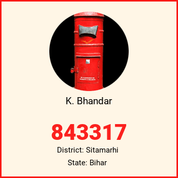 K. Bhandar pin code, district Sitamarhi in Bihar