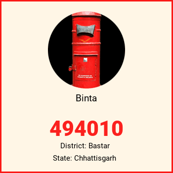 Binta pin code, district Bastar in Chhattisgarh