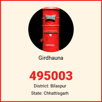 Girdhauna pin code, district Bilaspur in Chhattisgarh