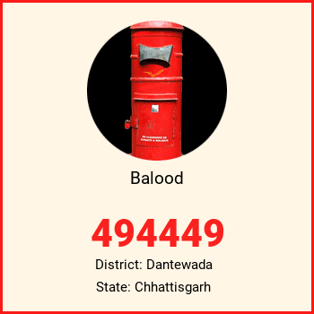 Balood pin code, district Dantewada in Chhattisgarh