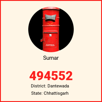 Surnar pin code, district Dantewada in Chhattisgarh