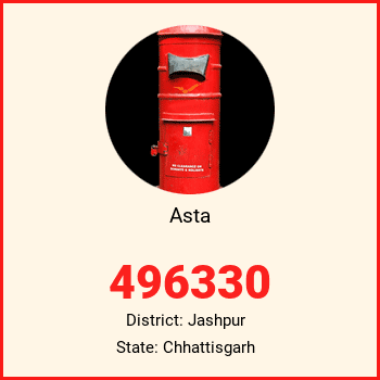 Asta pin code, district Jashpur in Chhattisgarh