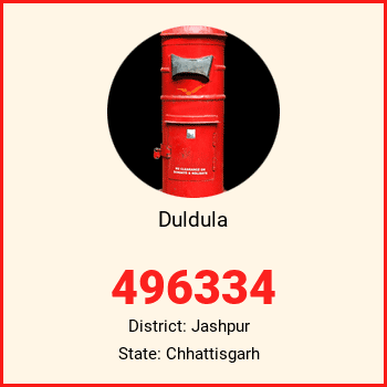Duldula pin code, district Jashpur in Chhattisgarh