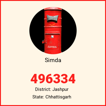 Simda pin code, district Jashpur in Chhattisgarh