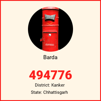 Barda pin code, district Kanker in Chhattisgarh