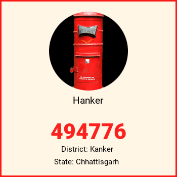 Hanker pin code, district Kanker in Chhattisgarh