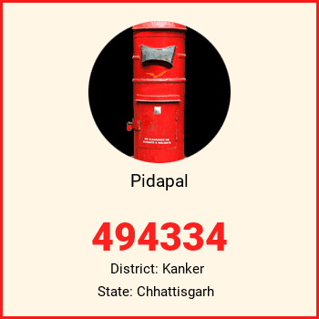 Pidapal pin code, district Kanker in Chhattisgarh