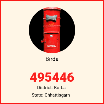 Birda pin code, district Korba in Chhattisgarh