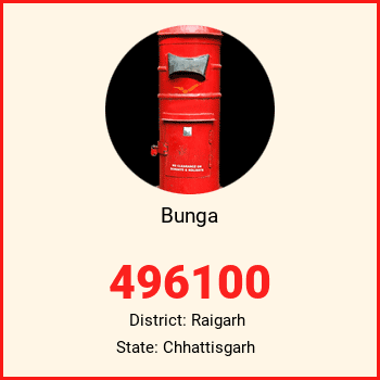 Bunga pin code, district Raigarh in Chhattisgarh