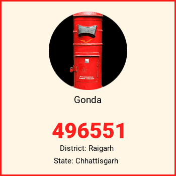 Gonda pin code, district Raigarh in Chhattisgarh