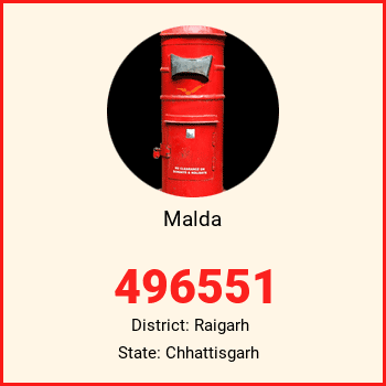 Malda pin code, district Raigarh in Chhattisgarh