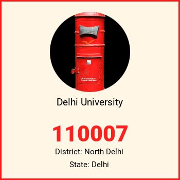 Delhi University pin code, district North Delhi in Delhi