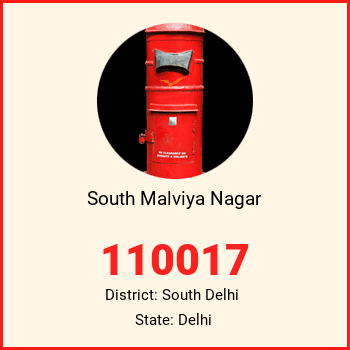 South Malviya Nagar pin code, district South Delhi in Delhi