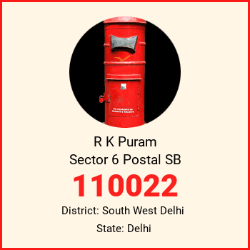 R K Puram Sector 6 Postal SB pin code, district South West Delhi in Delhi