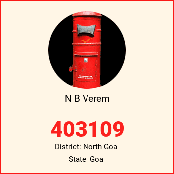 N B Verem pin code, district North Goa in Goa