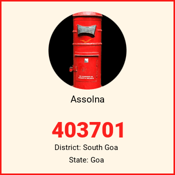 Assolna pin code, district South Goa in Goa