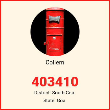 Collem pin code, district South Goa in Goa