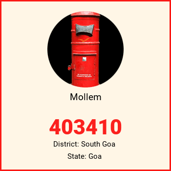 Mollem pin code, district South Goa in Goa