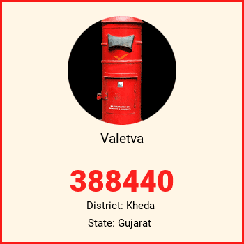 Valetva pin code, district Kheda in Gujarat