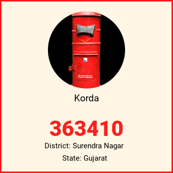 Korda pin code, district Surendra Nagar in Gujarat