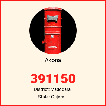 Akona pin code, district Vadodara in Gujarat