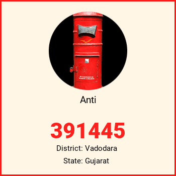 Anti pin code, district Vadodara in Gujarat
