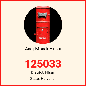 Anaj Mandi Hansi pin code, district Hisar in Haryana