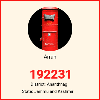 Arrah pin code, district Ananthnag in Jammu and Kashmir