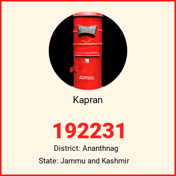 Kapran pin code, district Ananthnag in Jammu and Kashmir